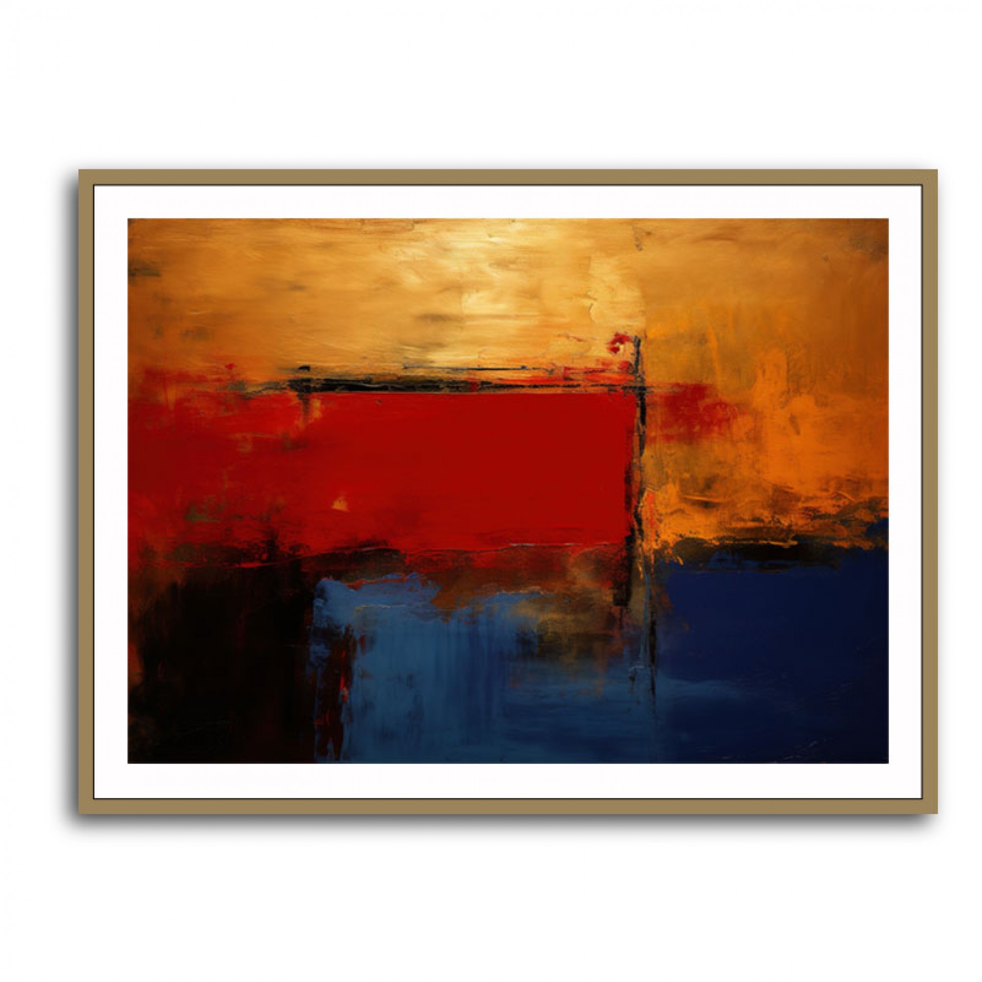 Blue, Gold & Red Abstract Squares In Rothko Style Wall Art